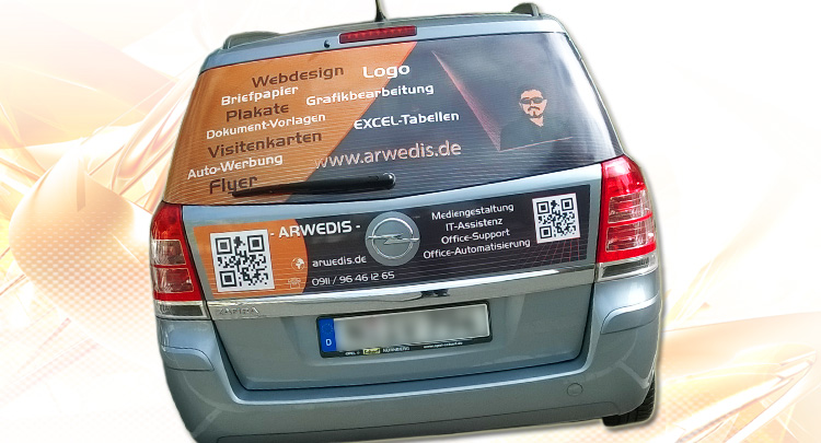 Fahrzeugbeschriftung in Nürnberg auf Firmenfahrzeug mit Logo und Werbung