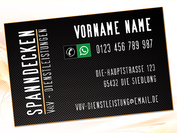 Visitenkarte im Firmenstil für ein Unternehmen, Spanndecken und andere Dienstleistungen