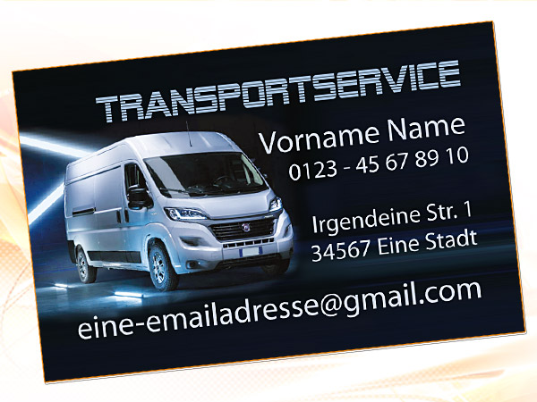 Visitenkarte im Firmenstil (Corporate Design) für Transportservice. Individuelles Design