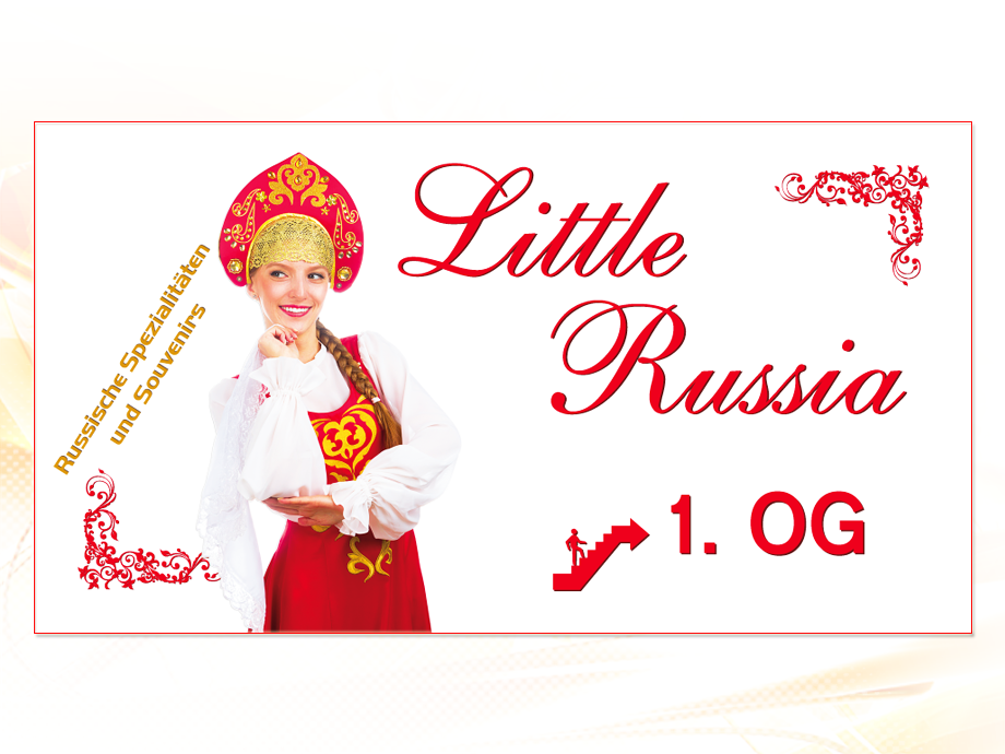 Infokarte in Corporate-Design für die Neueröffnung eines Russischen Ladens in Nürnberg. Individuelles Design