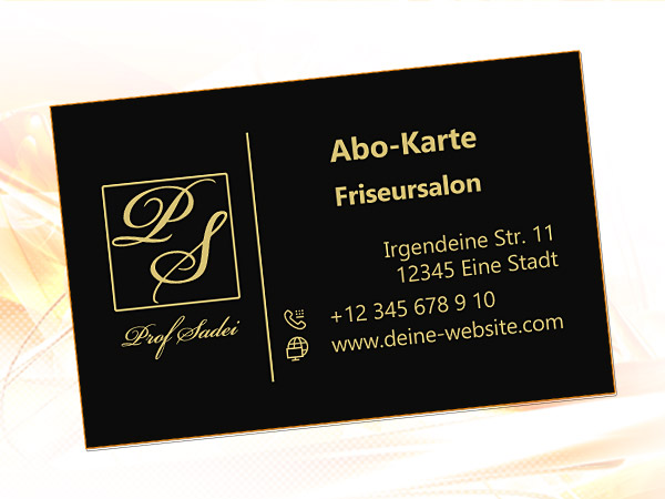Abo-Karte in schwarz-goldenen Farben für ein Friseursalon in Dortmund (Frontseite, hier anonymisiert)