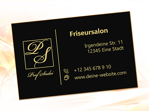 Visitenkarte in schwarz-goldenen Farben für ein Friseursalon in Dortmund (Deutsche Filiale)
