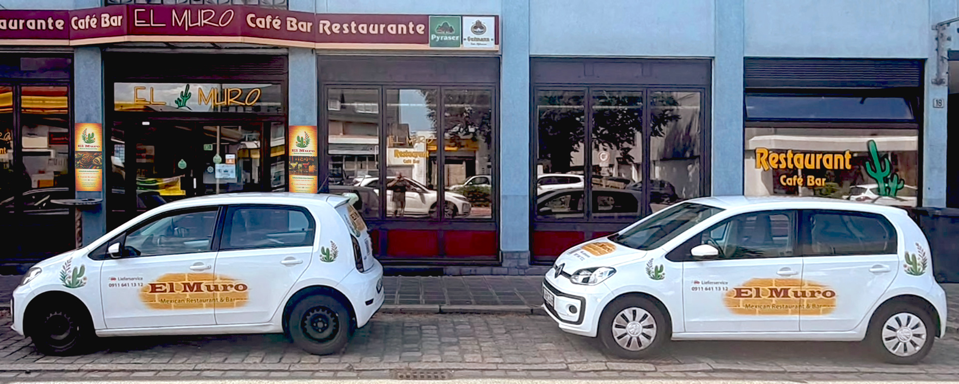 Professionelle Fahrzeugbeschriftung der VW Up Fahrzeuge für das Restaurant El Muro Nürnberg