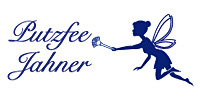 Logo in Weiß und Blau, für Reinigungsfirma Putzfee Jahner, Allgäu, Kempten