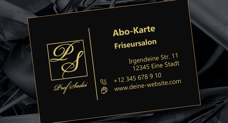 Abo-Karte in schwarz-goldenen Farben für ein Friseursalon in Dortmund (Frontseite)