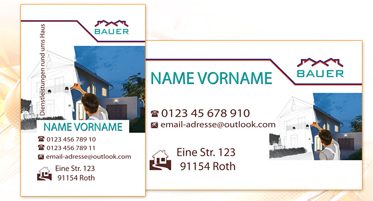 Visitenkarte, Design 2 Varianten für Maler- und Bau-Unternehmen aus Roth bei Nürnberg (hier anonymisiert)