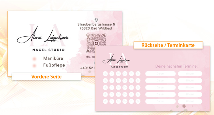 Visitenkarte und Terminkarte für ein Nagel-Studio