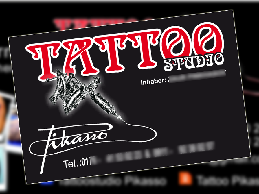 Doppelseitige Visitenkarte für ein Tattoo-Studio aus Nürnberg, Frontseite